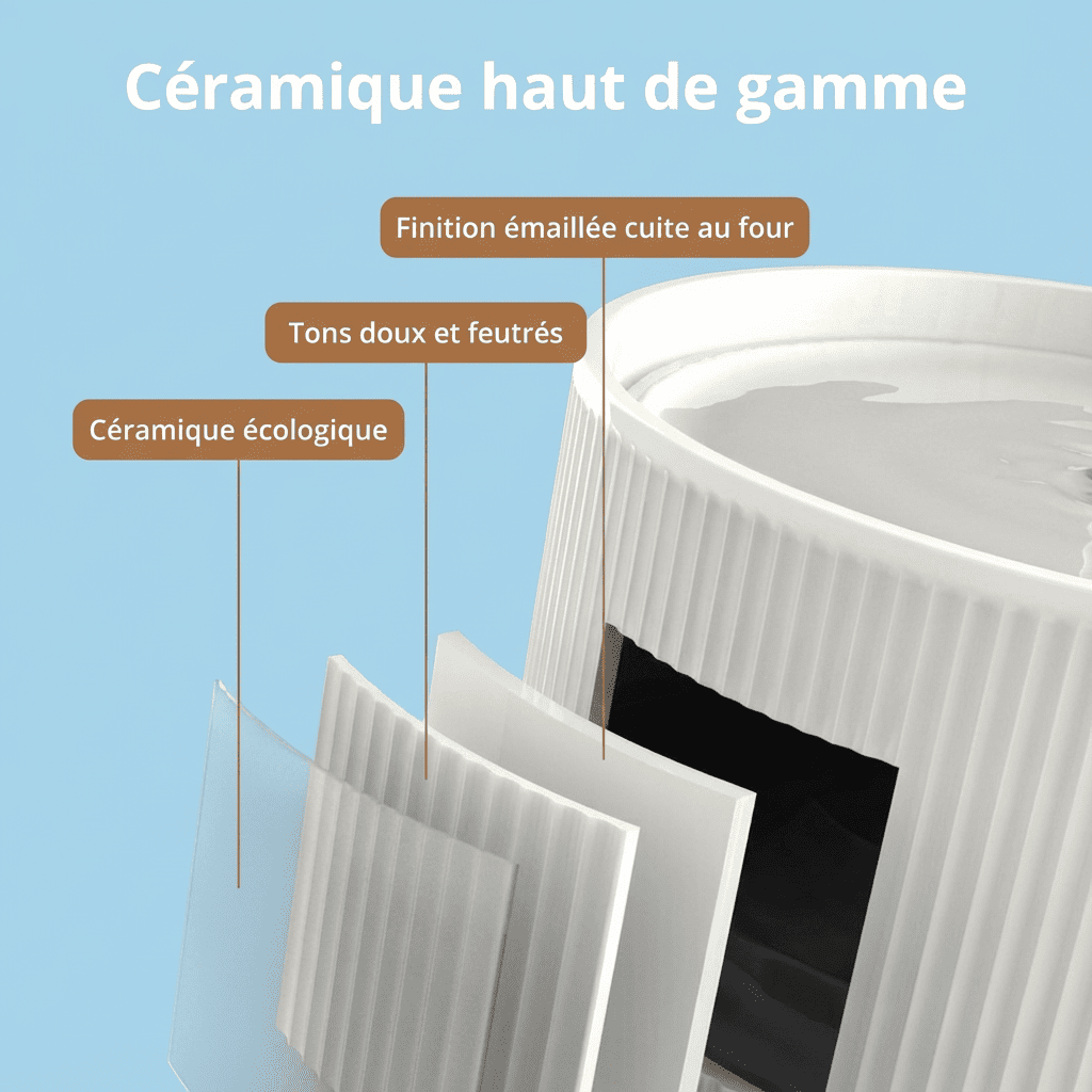 Fontaine à eau pour chat céramique - Silencieuse & Facile à nettoyer
